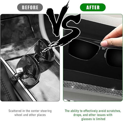 Ohleats Bling Sunglasses Holder for Sun Visor, Sparkling Glasses Sun Visor Organizer Case with Hidden Magnetic Closure, Auto Visor Crystal Eyeglasses Storage Case, Car Accessories (Bling Black) - Image 5