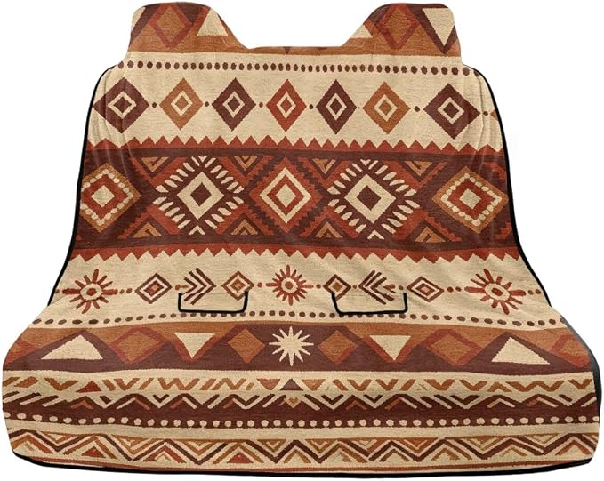 Brown American Tribal Aztec Print Bench Seat Cover for SUV Waterproof Car Seat Cover Non-Slip Dog Car Seat Cover for Back Seat Heavy Duty Backseat Protector for SUV Sedan Truck - Image 2