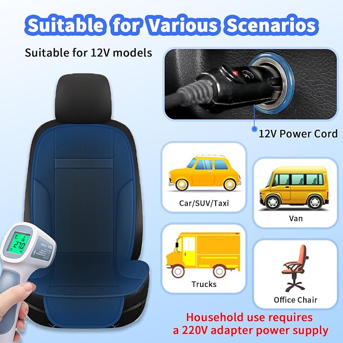 SriGM Cooling Car Seat Cushion 12V Summer Seat Rapid Cooling Seat Cover | Comfortable Cooling Car Seat Cushion Breathable Automotive Cooler Pad for Summer Driving Cars SUV Truck Universal Fit 1 Pack - Image 7