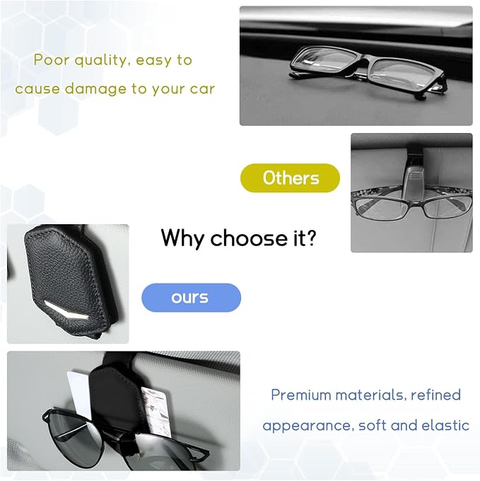Dickno Sunglasses Holder for Car Sun Visor, Magnetic Leather Glasses Hanger Mounted with Ticket Card Clip, Universal Vehicle Interior Accessories for Different Size Eyeglasses (Black) - Image 5