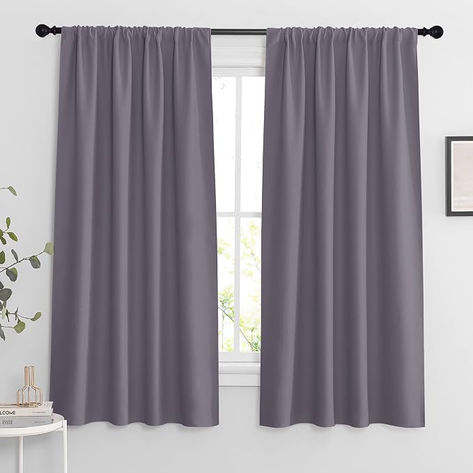 RYB HOME Blackout Curtains for Bedroom Living Room Nursery 63 inches Long | Thermal Insulated, Privacy Protection, Rod Pocket, Drapes for Office Home Theater, W42 x L63, Greyish Purple, 2 Panels by RYBHOME