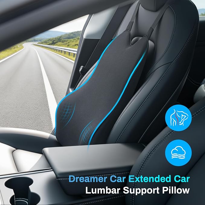 Lumbar Support Pillow for Car – Memory Foam Whole Back Relief | Adjustable Straps, Washable Cover, Anti-Slip – Daily Commute & Long Trips – 16.9"x20.9"(2.4" Thin) – Trusted by Pro Drivers - Image 2