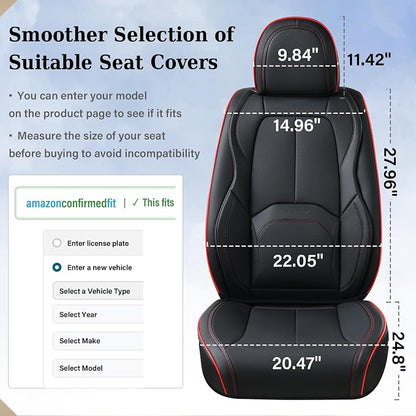 Coverado Car Seat Covers Full Set, Premium Nappa Leather Seat Covers for Car, Waterproof Car Seat Protector with Lumbar Support, Car Seat Cover Universal Fit for Most Cars SUV Truck(Black&Red) - Image 7