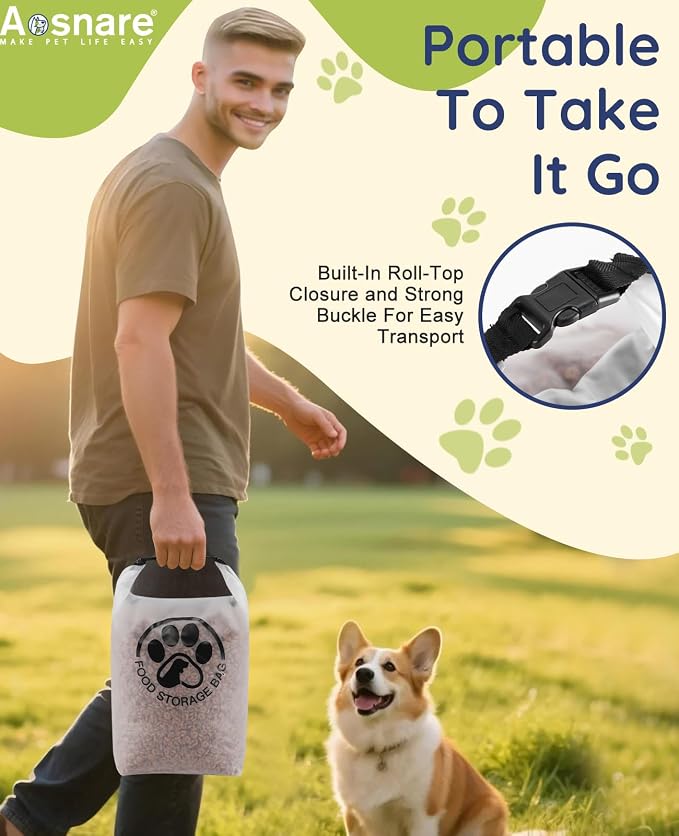 Pet Food Storage Bag for Travel - Transparent Leak-Proof Dog Food Container with Roll-Top Closure, Keeps Kibble Fresh for Camping Trip, Dog Boarding, Weekend Getaways (14 Cups+bowl) - Image 2