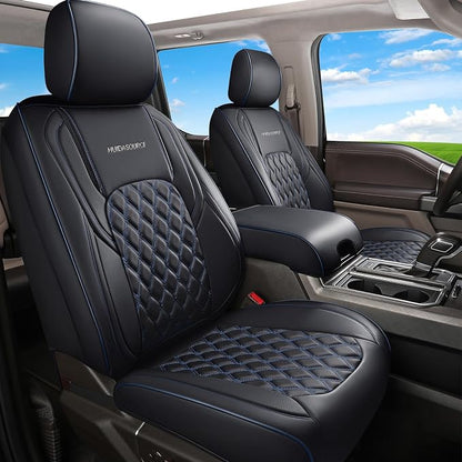 Huidasource Seat Covers for Chevy Silverado/GMC Sierra, Chevy Silverado 1500 Seat Covers, 1500 2007-2013&2019-2026, 2500HD 3500HD 2020-2026 Crew Double Extended Cab, Thickened Nappa Leather Black&Blue by Huidasource
