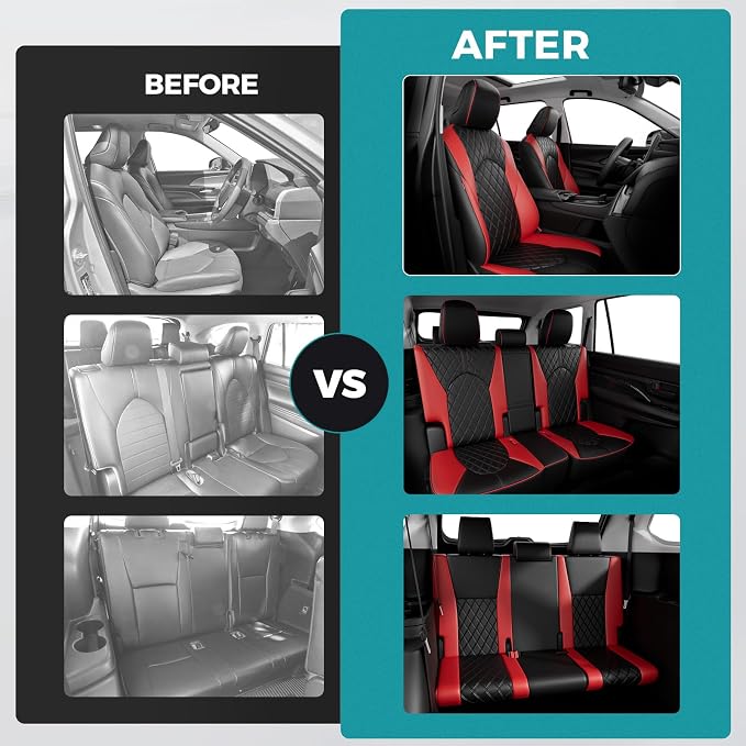Custom Seat Covers for Toyota Grand Highlander 2024-2026 8 Seats | black red, faux leather, 2nd row 40/60 split bench, waterproof, breathable, airbag compatible, stain resistant - Image 7