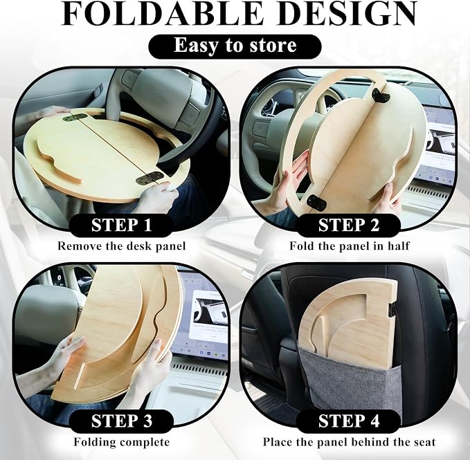 Outus 2 in 1 Car Steering Wheel Tray Steering Wheel Desk for Laptop Wooden Car Table Foldable for Eating Food Writing Work Multipurpose Travel Cars Accessories - Image 6