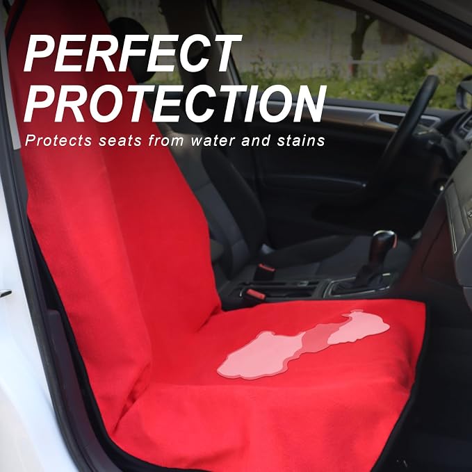 Sweat Towel Car Seat Cover Protector Front Seats for Gym Workout, Running, Swimming, Beach and Hiking, Waterproof Universal Seat Cover for Car, Trucks, Van & SUV (2, Pure Red, Front) - Image 3