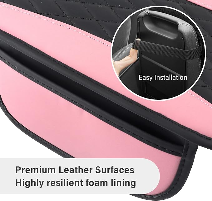 Leather Car Center Console Cover with Side Pockets,Stylish Car Decorations Interior Armrest Cover for Car Seat Organizer,Universal Center Console Protector Fit Car SUV Truck (Pink) - Image 5