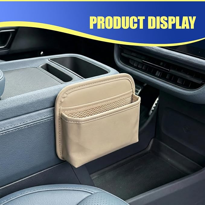 Car Seat Side Storage Bag, PU Leather Automotive Console Seat Gap Filler Organizer, Multifunctional Mini Vehicle Door Side Pouch for Phones, Keys, Wallets, Sunglasses (Beige) - Image 6