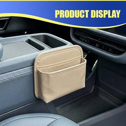 Car Seat Side Storage Bag, PU Leather Automotive Console Seat Gap Filler Organizer, Multifunctional Mini Vehicle Door Side Pouch for Phones, Keys, Wallets, Sunglasses (Beige) - Image 6