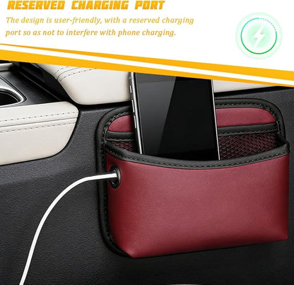 Car Seat Side Pocket Organizer, Leather Automotive Seat Door Pouch Bag Organizer, Vehicle Wallet Cards Phone Sunglasses Storage Holder Pocket Accessories, Universal Fit (Red) - Image 5