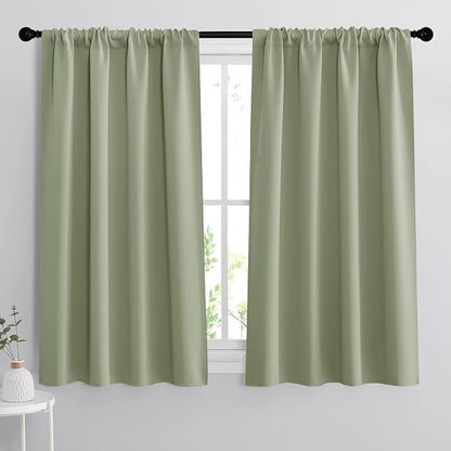 RYB HOME Small Window Curtains 45 inches Length for Kitchen Cafe Bathroom | Room Darkening Curtains & Drapes, Energy Saving, Thermal Insulated, For Kids Bedroom, W42 x L45, Sage Green, 2 Panels by RYBHOME