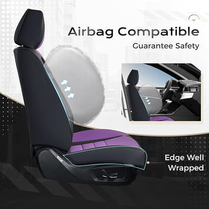 Coverado Car Seat Covers Full Set, Nappa Leather Seat Covers for Cars, Car Seat Protector Car Seat Cushion, Front and Back Seat Protectors Cushions Universal Fit for Most Cars Vehicles(Black&Purple) - Image 7