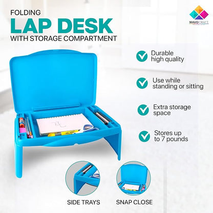 MAVOCRAFT Foldable Kids Lap Tray with Storage - Portable Lap Desk Kids & Adults - Kids Lap Desk for Breakfast in Bed, Serving Tray, Car Desk & Gaming (Blue) - Image 3