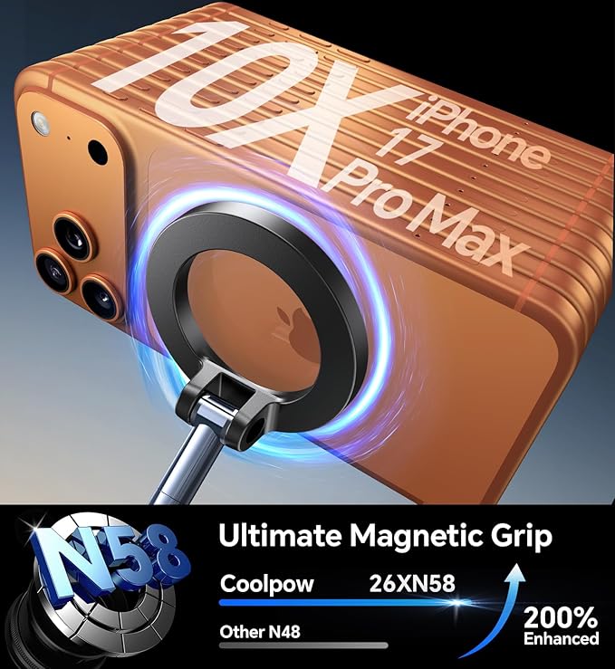 Coolpow【Newest Vacuum Magnetic Phone Holder for Car Phone Holder Mount【Movable Vacuum Suction】 Magsafe Car Mount Cell Phone Holders for Your Car Accessories for Women Men for iPhone 17 16-red | 【26 x N58 Magnets】360° Rotation, Magnetic Car Phone Holder... - Image 4