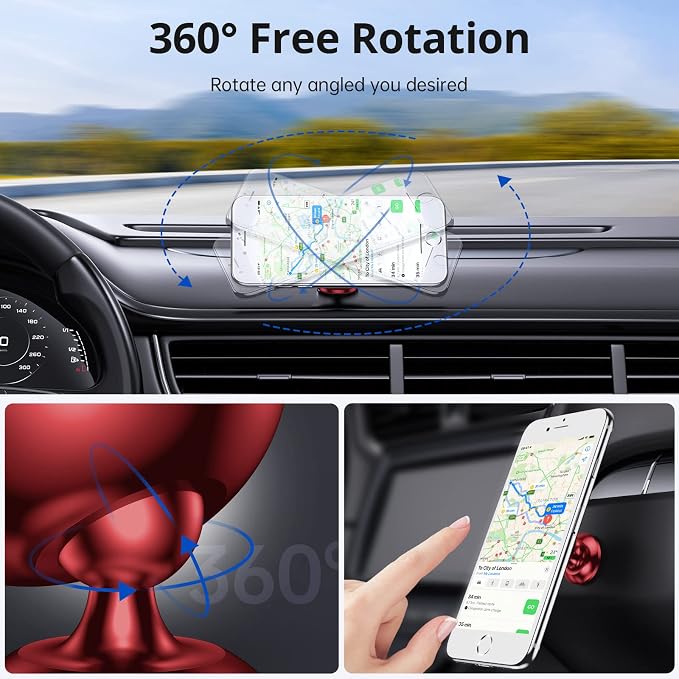 SYNCWIRE Magnetic Car Phone Holder for Dashboard, 360° Adjustable Strong Magnets Cell Phone Car Mount Compatible with iPhone, Samsung, Android - Red | 360° Rotation, Strong Magnets, Reliable Adhesive, All Metal Car Mount Compatible with iPhone, Samsung... - Image 3