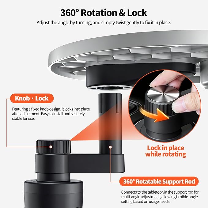 360° Rotating Round Car Desk Laptop Table for Tesla/Ford | ABS Cup Holder Tray for Working & Eating for Tesla Model Y/3/S, for Ford Explorer Maverick Most Vehicles Accessories (Black) - Image 4