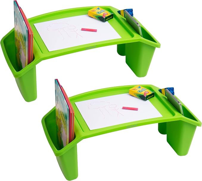 Mind Reader Kids Lap Desk, Portable Activity Tray with Side Storage, Stackable Plastic Desk for Drawing, Snacks, Study, Set of 2, Green by MindReader