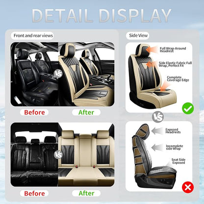 Fit Land Cruiser Premium Leather Car Seat Covers for Toyota Land Cruiser 2000-2025 2026 - Waterproof，Breathable，All-Weather Seat Cushion Protecto & Airbag Compatible, 2 Front Seat Beige&Black - Image 5
