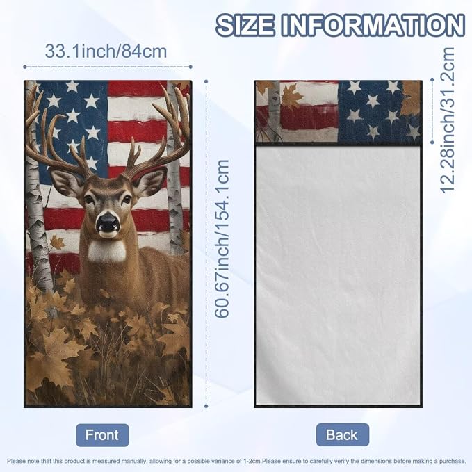 American Flag Deer Car Seat Towel for Front Seat Only Camo Deer Car Interior Seat Protector American Flag Auto Interior Accessories with Storage Bag 250Th Anniversary Beach Towel Yoga Towels - Image 7