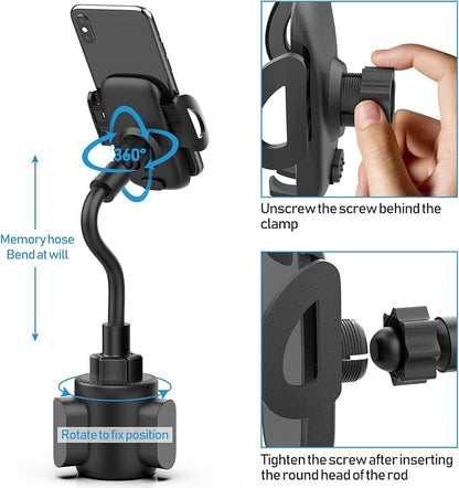 Phone Holders for Your Car, Adjustable Gooseneck Cup Car Phone Holder | 360° Rotation, Super Stable, One Button Release Universal Cup Car Holder Phone Mount for iPhone, Samsung and All Smartphones - Image 4