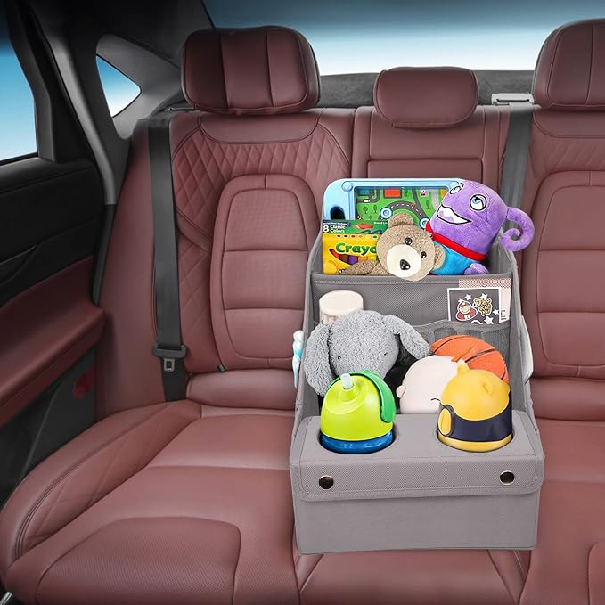MULISOFT Car Backseat Organizer with 11 Pockets & 2 Cup Holders, Pure Gray | Made from durable Oxford fabric with a waterproof surface, anti-slip buckles, and a foldable design for easy storage. - Image 6