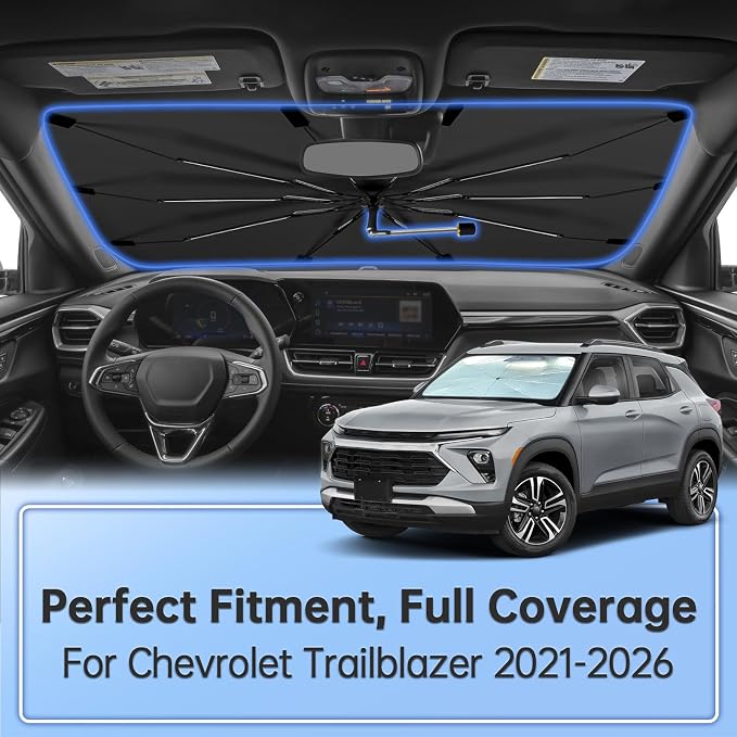 Windshield Sun Shade Umbrella for Chevrolet Trailblazer 2021-2026 | Foldable Car Sunshade for Front Window, 360 Rotation Automotive Interior UV Protection for Outdoor Parking - Image 2