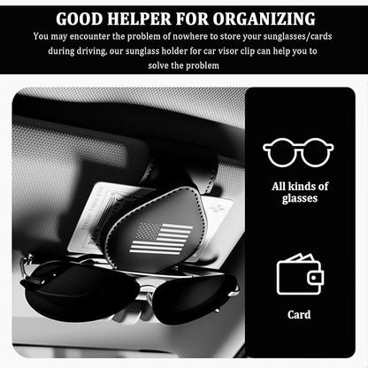 Leather Sunglass Holder for Car,American Flag Sunglasses Holder for Car Sun Visor with Magnetic Design for Storing Glasses or Cards,4th of July Decorations - Image 5