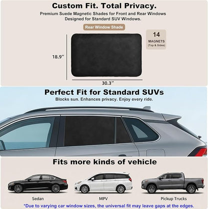 XCBYT Magnetic Car Rear Window Shades, 100% Blackout Privacy Suede | 2-Pack 100% blackout keeps the backseat cool for baby naps. Premium soft suede. Fits iron frames only (30.3x18.9") - Image 7