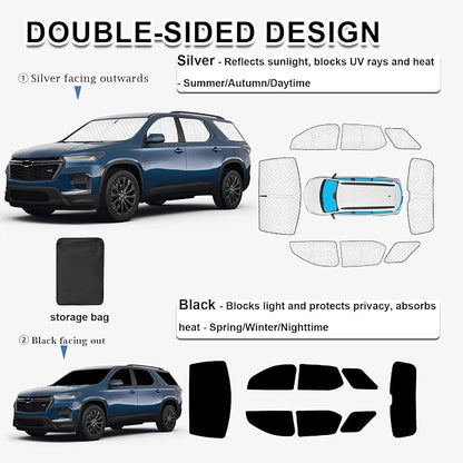 KMF 8pcs Thicken Sun Shades for Chevy Traverse 2018-2023 Accessories,Chevrolet Full Car Window Covers Sunshade for Windshield Side Rear, UV Block and Blackout Privacy for Car Camping Outdoor - Image 4
