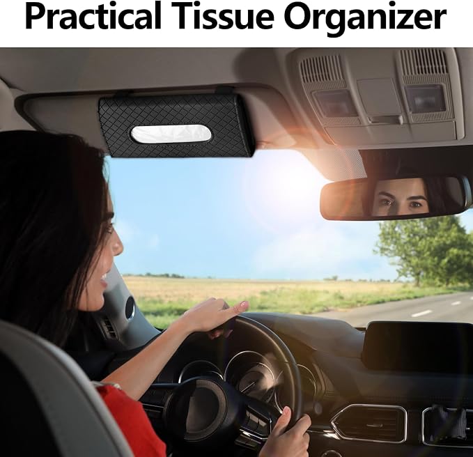wuyaoyao Car Tissue Holder, Leather Sun Visor Napkin Case, Plaid-Black | Hook-and-Loop Design, Car Tissue Dispenser, Clip-on Mask Holder for Sunvisor, Easy to Use, Fits SUVs, Sedans, Trucks - Image 6