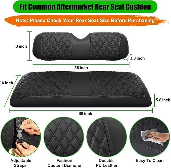 Golf Cart Rear Seat Covers for EZGO Club Car Yamaha Marine Leather Diamond | Protect & Refresh Worn Seats, Precise Fit, Staple-Free Install, Comfort, Anti-Scratch, Anti-Fading, Easy Clean Black - Image 5
