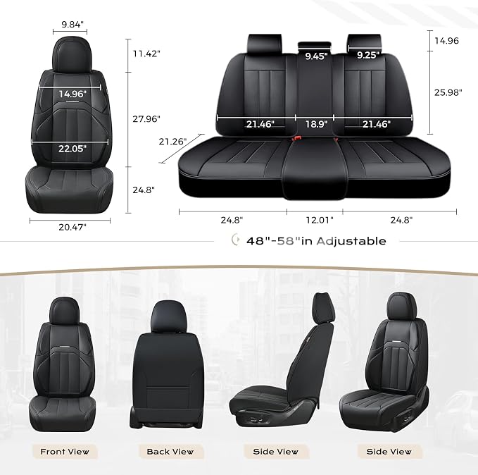 Coverado Nappa Leather Car Seat Covers Full Set, Luxury Waterproof Seat Protectors, Airbag Compatible Anti‑Slip Auto Seat Covers, Universal Fit for Most Cars SUVs Trucks Pickup Vehicles - Image 5