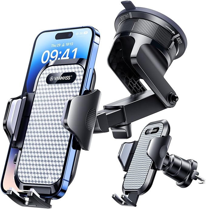 VANMASS [True Military-Grade] Car Phone Holder [Best Suction & Clip] Cell Phone Mount for Dashboard Windshield Vent Truck Cradle Dash Stand for iPhone 15 Pro Max 14 13 12 Android, White - Image 9