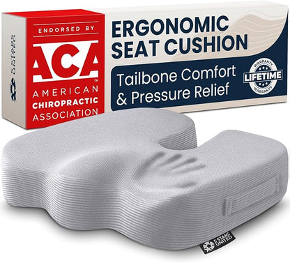 5 STARS UNITED Seat Cushion - Memory Foam Chair Cushion for Tailbone Pain Relief - Ergonomic Support for Coccyx, Sciatica & Butt - Office, Desk & Gaming Chair, Car Seat, Wheelchair, Airplane, L Gray by 5STARSUNITED