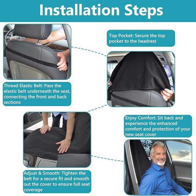Car Seat Covers Universal Car Protective Front Seat Covers Washable Non-Slip Seat Protectors for Gym Workouts,Waterproof and Sweatproof Towel Seat Covers for Cars,Trucks, Jeeps (Black) - Image 9