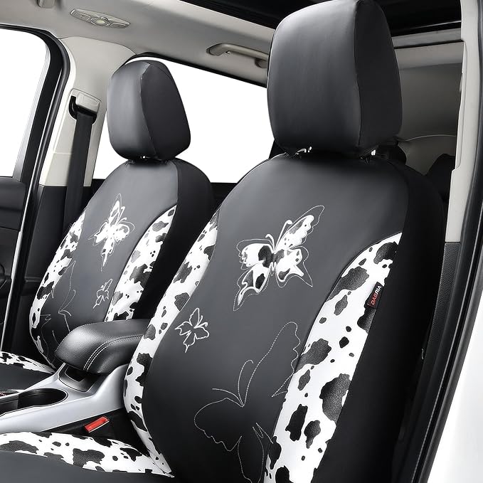 Flying Banner Butterfly car seat Covers ful Set Fashion Universal Lady Woman Female Rear Bench Split Colorized (Full Set - Faux Leather, Cow Print) - Image 4