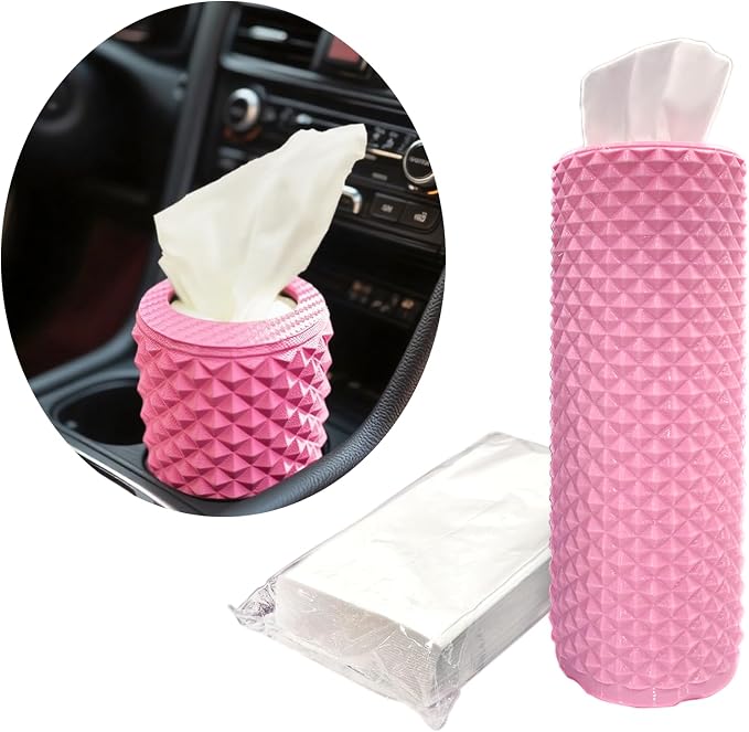 Car Cup Holder Tissue Box Holder – Auto Interior Accessories for Men & Women，Car Accessories Organizer with Premium Tissues with 1 Pack Tissues, Universal Fit for Most Vehicles (Pink1) by Unknown