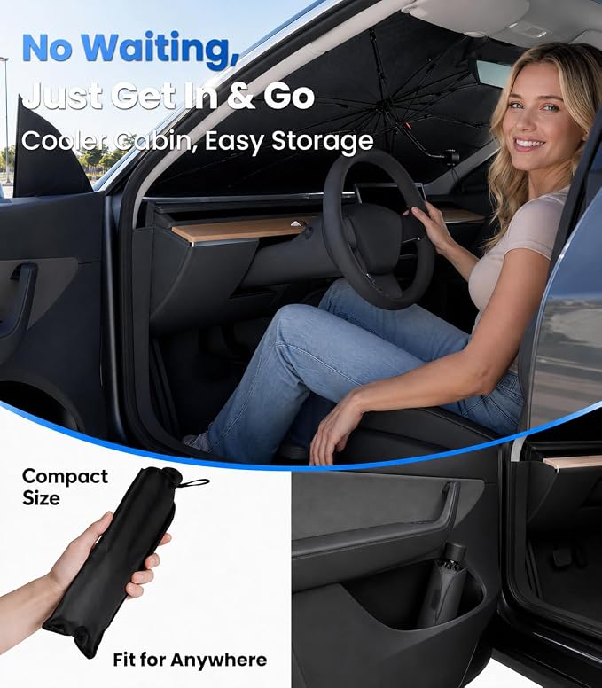 Zanch Windshield Sun Shade Umbrella : GMC Sierra 1500/2500/3500 2000-2026 | [99% UV Protection, Up to 75℉ Cooler] Custom-Fit, No Sagging, Scratch-Free Interior, Foldable Front Sunshade Umbrella - Image 8
