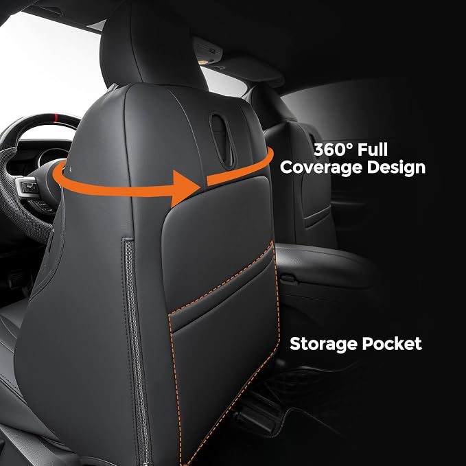 DrCarNow Seat Covers for Ford Mustang 2015-2026 Coupe/Fastback Hardtop | Full Set, Custom Fit, Faux Leather Car Seat Covers, Factory-Look, Waterproof, Interior Protector Accessories, Carbon Fiber - Image 7