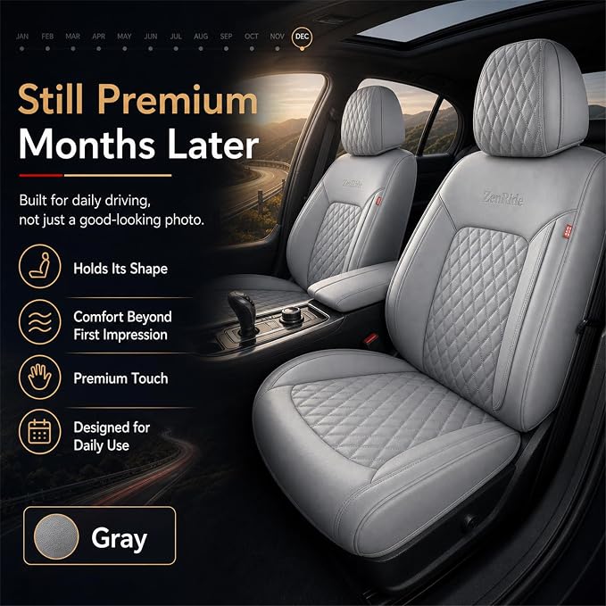 Gray High-Density Nappa Leather Automotive Car Seat Covers Full Set | Univerasal Fit,3D Contoured,Full Coverage,Waterproof,ThickTexture Nappa Leather,for most Suvs Trucks Sedans - Image 9