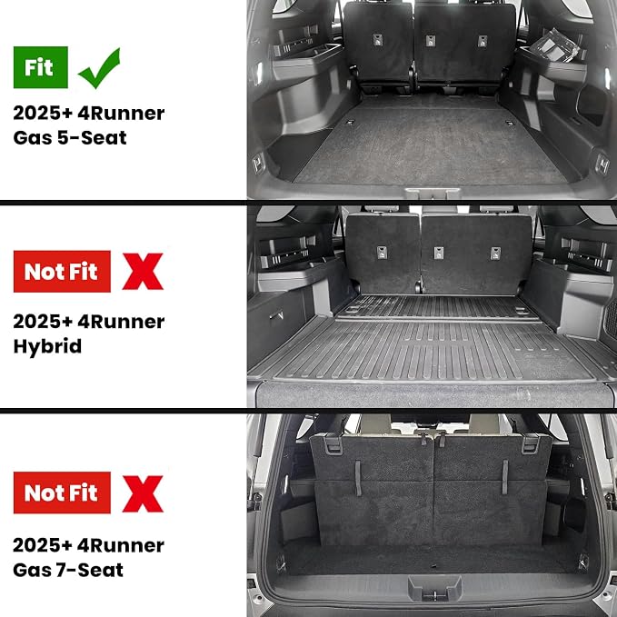 LASFIT Cargo Mat for Toyota 4Runner 2025-2026 (Only Fit 5-Seats & Gas) | All Weather Custom Fit Anti-Slip Pet Friendly Easy Clean TPE Trunk & Backrest Mats for 6th Gen 4Runner, Black - Image 2