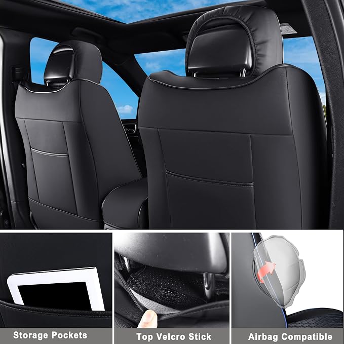 Huidasource Car Seat Covers for Grand Cherokee, 2pcs Full Coverage Leather Custom Automotive Interior Seat Cushion Cover Fit for Grand Cherokee 2011-2021 (Front Pair/Black) - Image 2