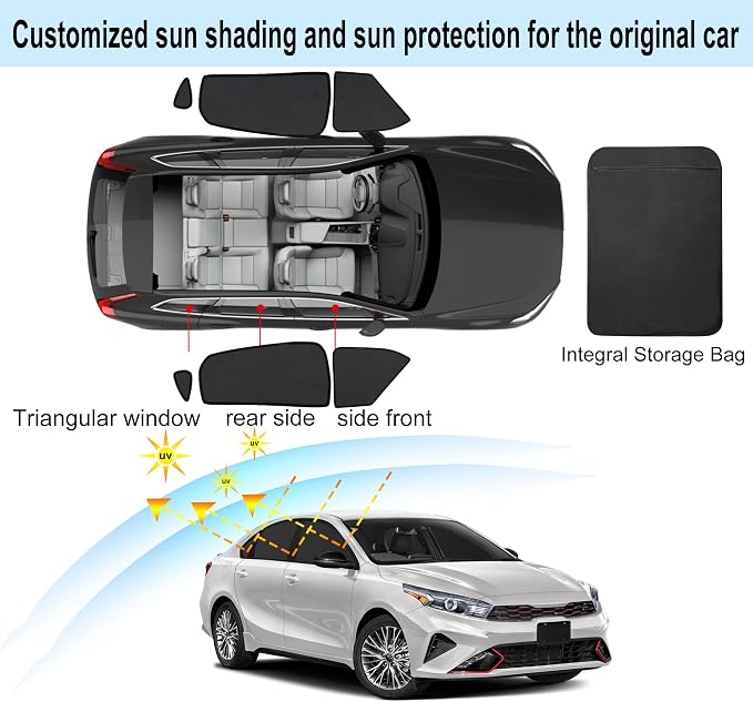 Front Side Half Window Shade Foldable Custom Fit for Kia Forte 2019-2023 Car Window Shades for Side Window Sun Shade UV Protection Heat Insulation for Camping Sleeping 6PCS - Image 3