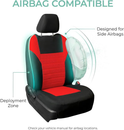 FH Group Automotive Car Seat Covers Full Set Premium 3D Air Mesh Front Seat Covers, Airbag Compatible & Split Bench Cover Universal Fit Interior Accessories for Cars Trucks and SUVs - Red - Image 5