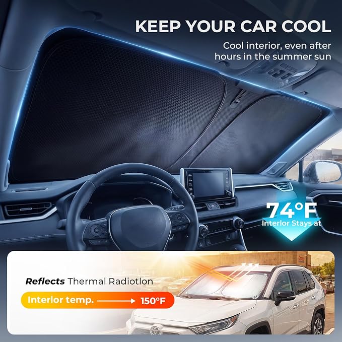 [2026 Upgraded] DooGooCoo Windshield Sun Shade for Chevy Equinox 2018-2025 2026 [Cooling Ice-Crystal, 100% Sun Block ] Sunshade for Car Windshield for Chevy Equinox Sun Shade, Custom Fit. - Image 3