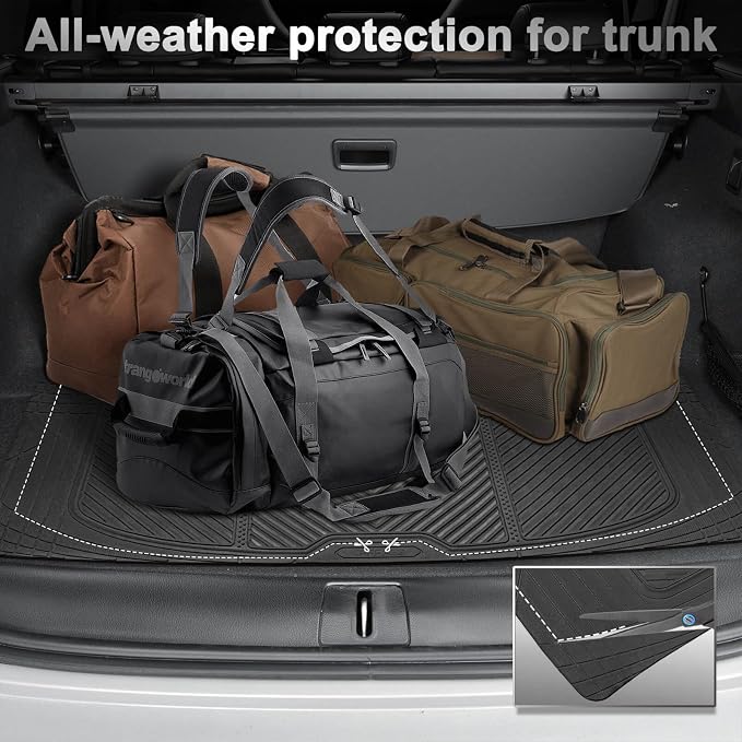 CAR PASS Rubber Floor Mats&Cargo Liner,Waterproof Trucks Mats Heavy Duty,All Weather Trim-to-Fit Automotive Mats for Cars Trucks SUV,Anti-Slip Easy Clean Durable,Full Set 5-Piece,3D Emboss All Black - Image 5