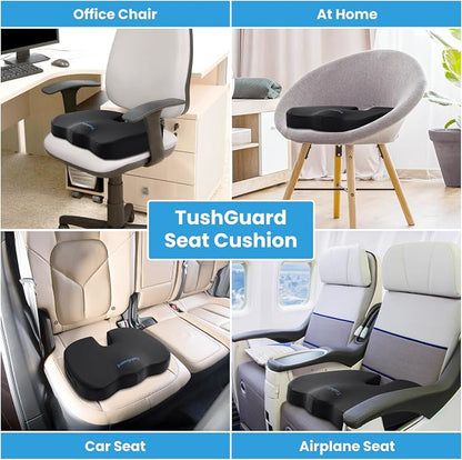 Memory Foam Seat Cushion for Office Chair, Car Seat, Black, XXL | Office Chair Cushion for Car, Airplane - Chair Pad for Long Sitting Sciatica, Hip, Coccyx,Tailbone Pain Relief, Butt Pillow - Image 7