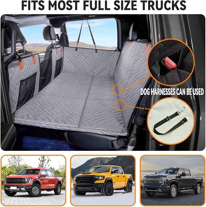 Hard Bottom Dog Car Seat Cover for Full-Size Trucks,Back Seat Extender | Strong Support,More Rest Space,Waterproof, Scratch Resistant,Car Seat Protector,Dog Hammock for Full-Size Truck - Image 7